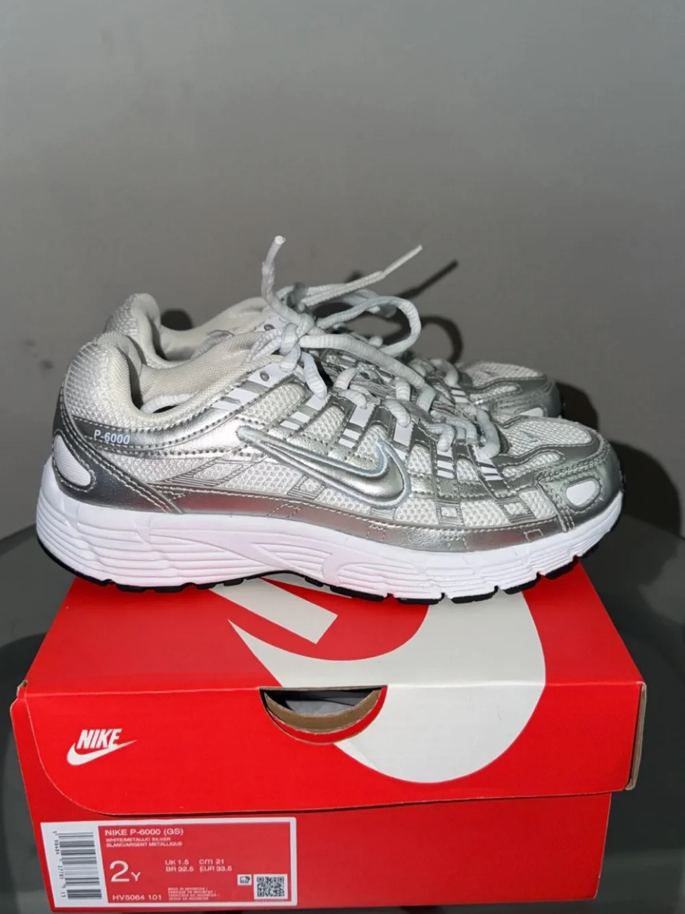 Nike Boys Silver and White P-6000 Sneakers